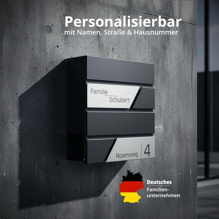 Grafner Premium Briefkasten personalisiert, RAL7016 mit Zeitungsfach und 2 Schlüssel, moderner Postk