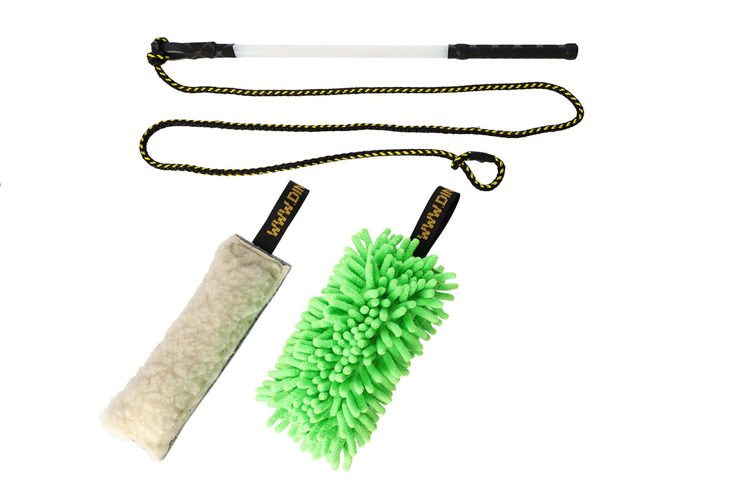 Dingo Angelrute Spielzeug mit Schnur 130 cm und austauschbaren Spitzen Mop Grün+Wolle Quietsche, Mop