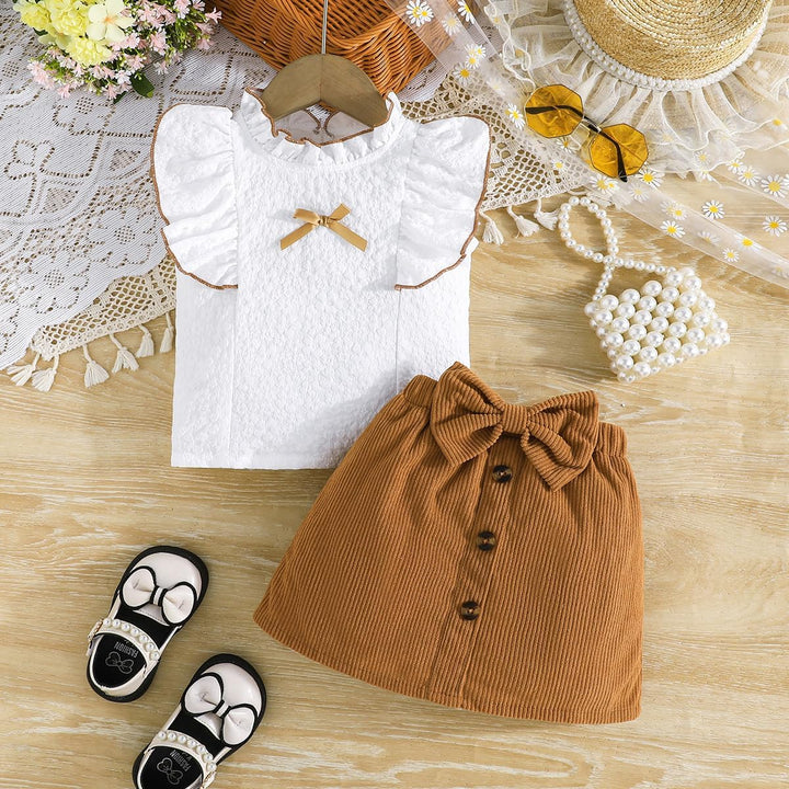 Kleinkind Baby Mädchen Outfits Rüschen Ärmellose Hemden Tops + Elegant Schleife Mini Rock 2 Stück Fr