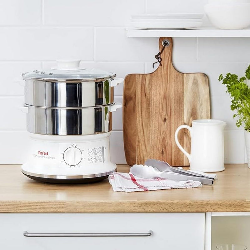 Tefal Dampfgarer VC1451 | 2 Edelstahlbehälter | 6L Fassungsvermögen | 24cm Durchmesser | Timer und a