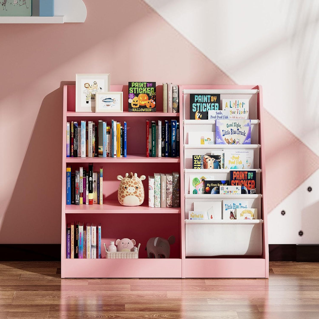 NACHES Kinderregal Bücherregal für Kinder, 90x40x80cm, mit 5 Ablage und 4 offenen Fächern, aus Holz,