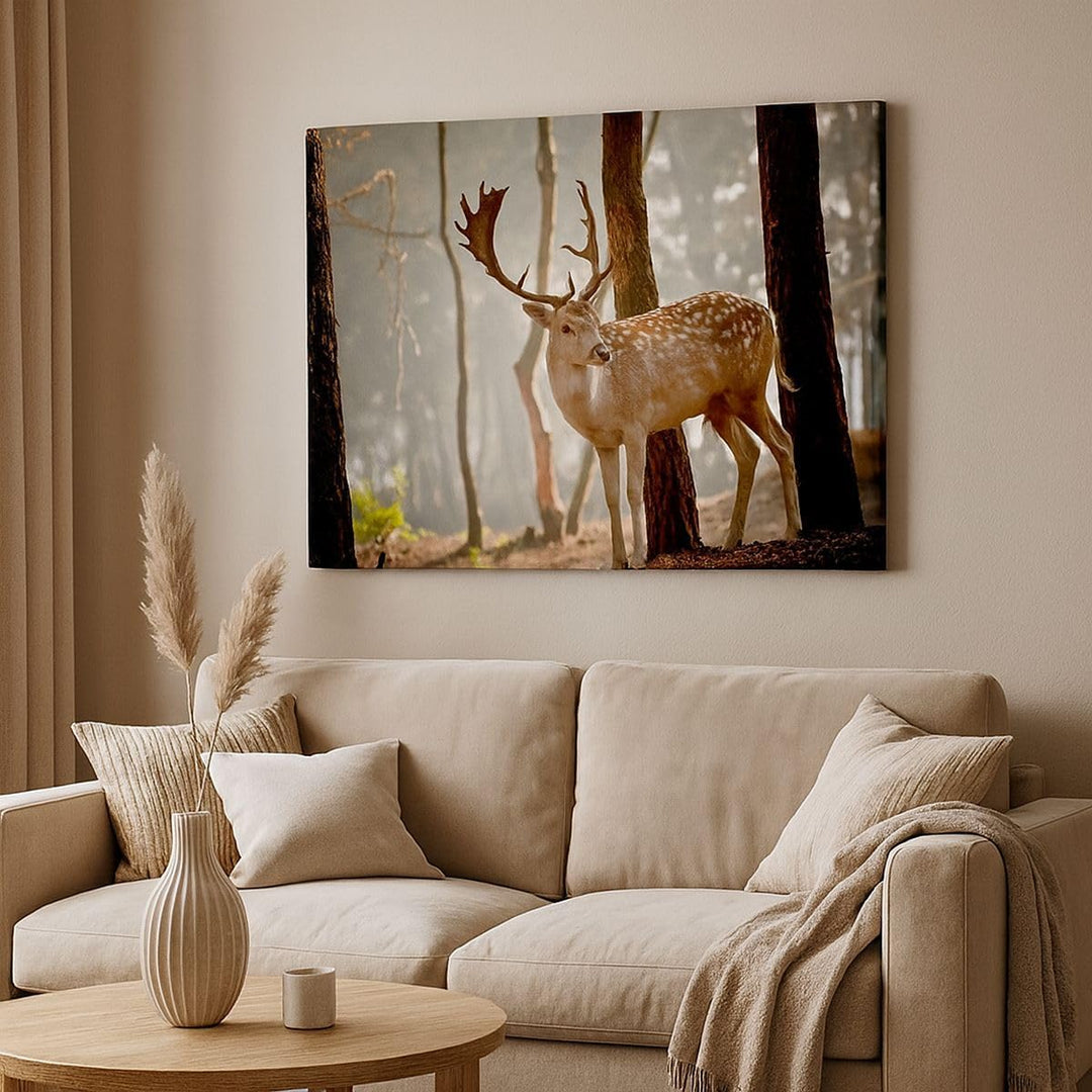 ARTTOR Bilder auf Leinwand 100x70cm Leinwandbild Kitz Hirsch Tier wild Gross Wanddeko Bild Schlafzim