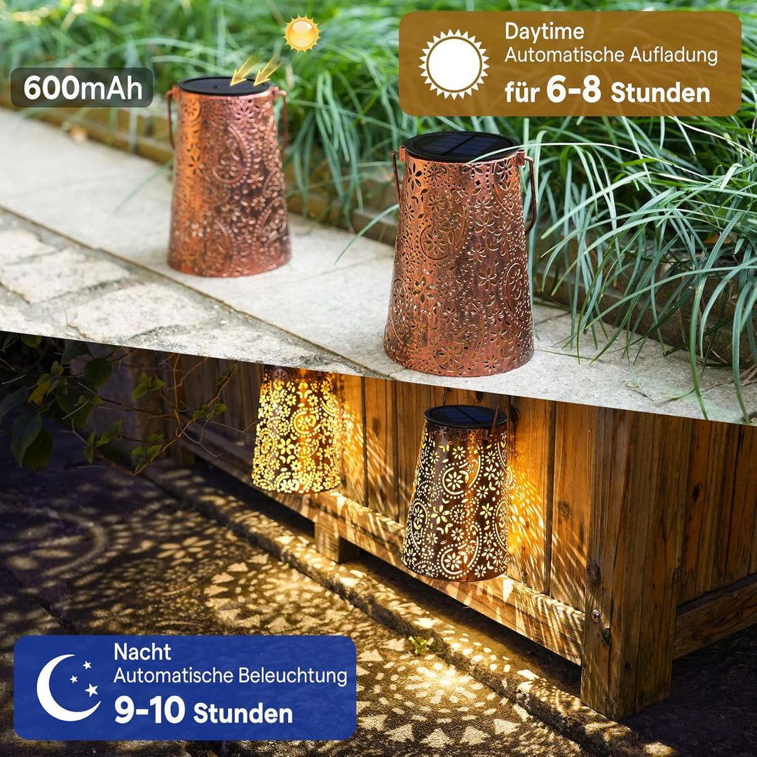 JOYCREATOR 2 Stück Solarlaterne für Aussen Wasserdicht, Paisley Solar Laternen für Draussen Hängend,