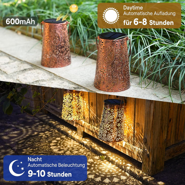 JOYCREATOR 2 Stück Solarlaterne für Aussen Wasserdicht, Paisley Solar Laternen für Draussen Hängend,