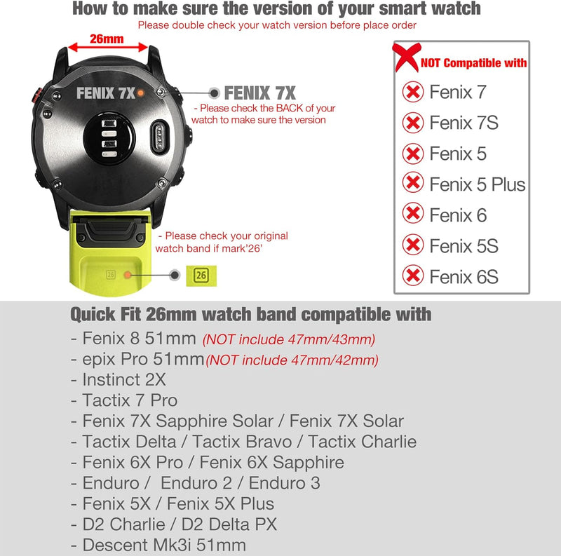 YOOSIDE für Fenix 7X / Fenix 6X / Fenix 5X / Enduro Titan Armband, QuickFit 26mm Verstellbares Metal