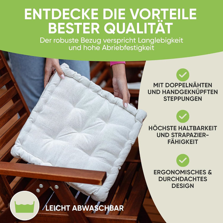 Gräfenstayn® 4er-Set Sitzkissen Stuhlkissen 40x40x8cm für Indoor und Outdoor aus 100% Baumwolle Dick