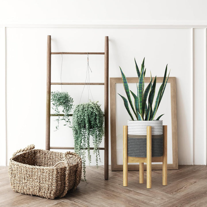 AMARA DECO - Set Textil-Blumentopf + Bambus-Pflanzenständer für Künstliche Pflanzen oder Natürliche
