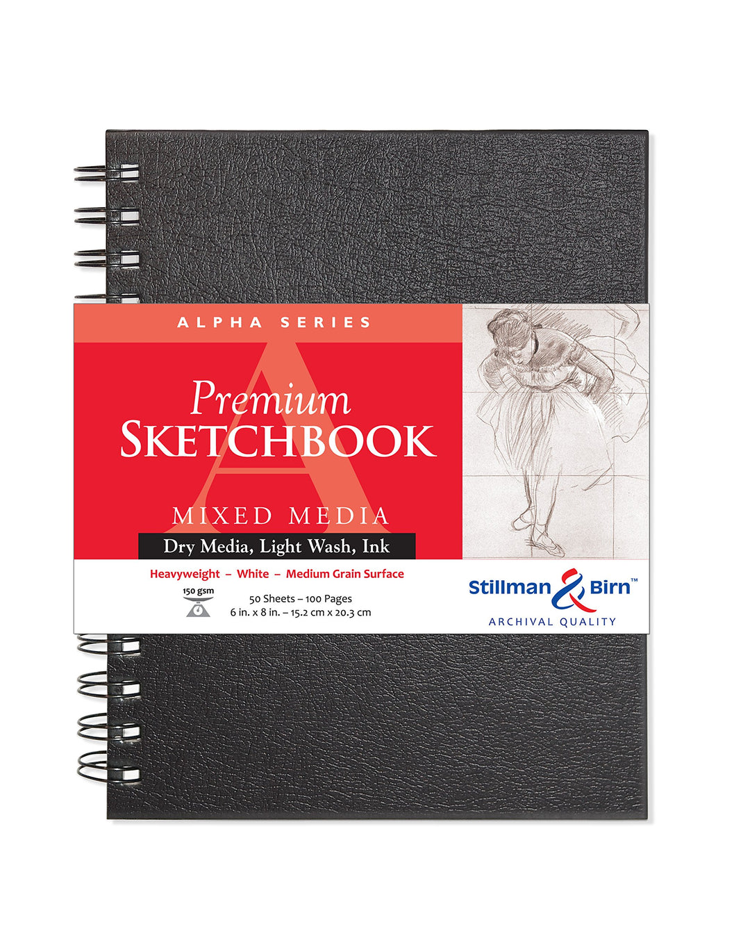 Stillman & Birn Skizzenbuch ALPHA Spiral, 50 Blatt, 150 g, 15, 2 x 20, 3 cm 6" x 8" 150 gsm (Heavywe