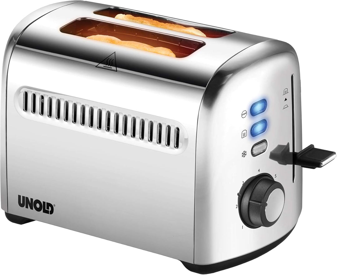 Unold 38326 Toaster 2er Retro - 2 Scheiben-Toaster, Retro, Edelstahl, 4 Funktionen, Brötchenaufsatz,