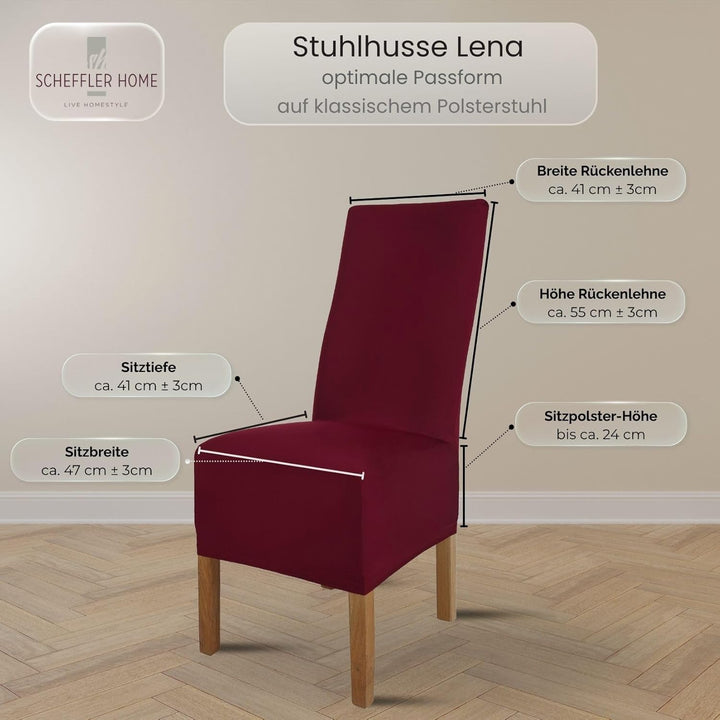 SCHEFFLER-Home Stuhlhussen 4er Set Lena Bordeaux/elastische und langlebige Hussen für Stühle/Robuste