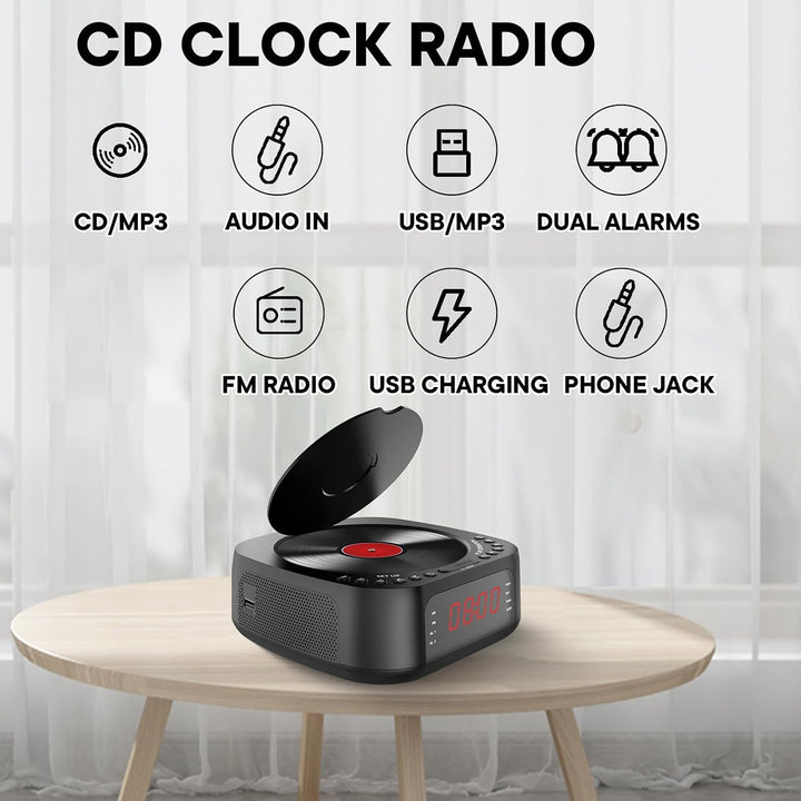 Ejoyous Radiowecker mit CD Player, Tragbar Weckerradio Bluetooth Radio Wecker mit Mehreren Weckzeite
