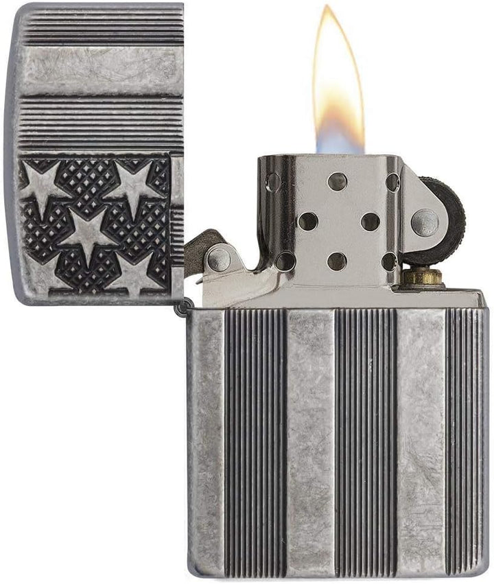 Zippo 60001624 Armor Antique Silver Plate DEEP Carved Feuerzeug, Messing US Flag