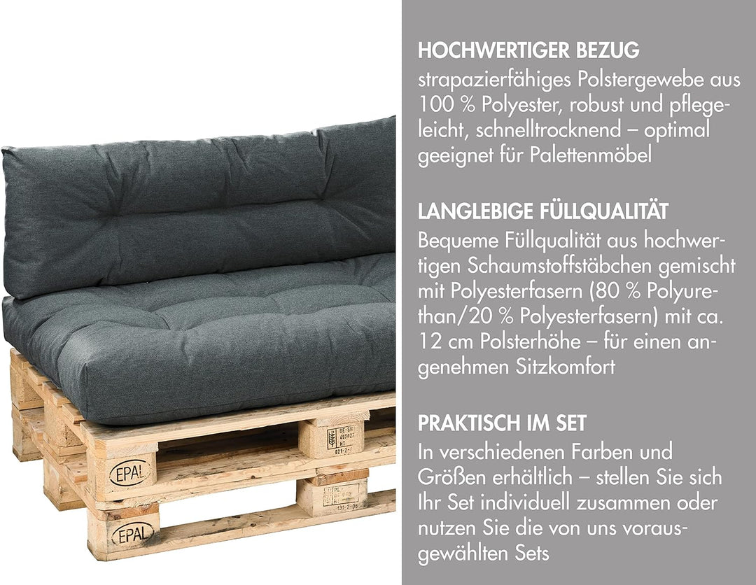 Traumnacht Outdoor Palettenauflage mit Schaumstoffstäbchen gefüllt, Palettenkissen, Palettenpolster