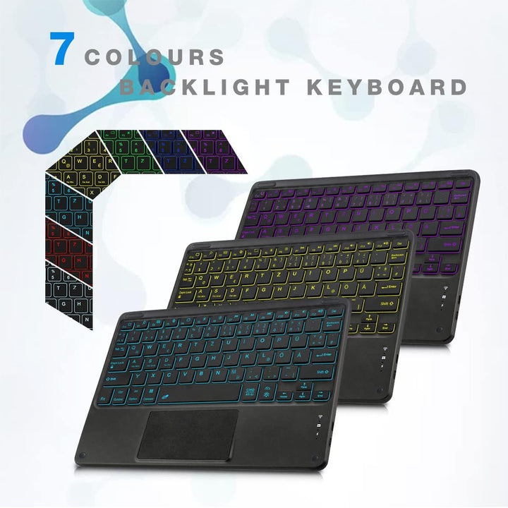 Tastatur Bluetooth Tablet mit Touchpad Beleuchtete wiederaufladbare QWERTZ Tastatur Kabellose Tastat