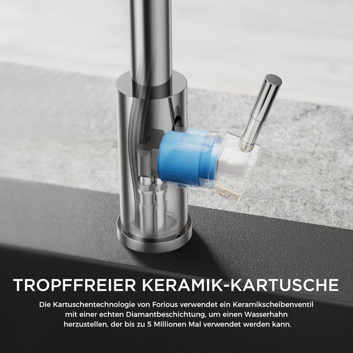 FORIOUS Wasserhahn Bad Hoch 360° Drehbar, Edelstahl Waschtischarmatur Hoch mit Warm/Kaltwasser Misch