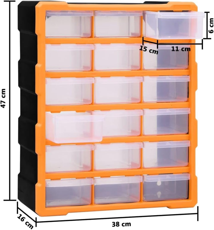 Myheimly Multi-Schubladen-Organizer 18 Schubladen 38x16x47 cm Orange und Schwarz 18 Schubladen, Oran
