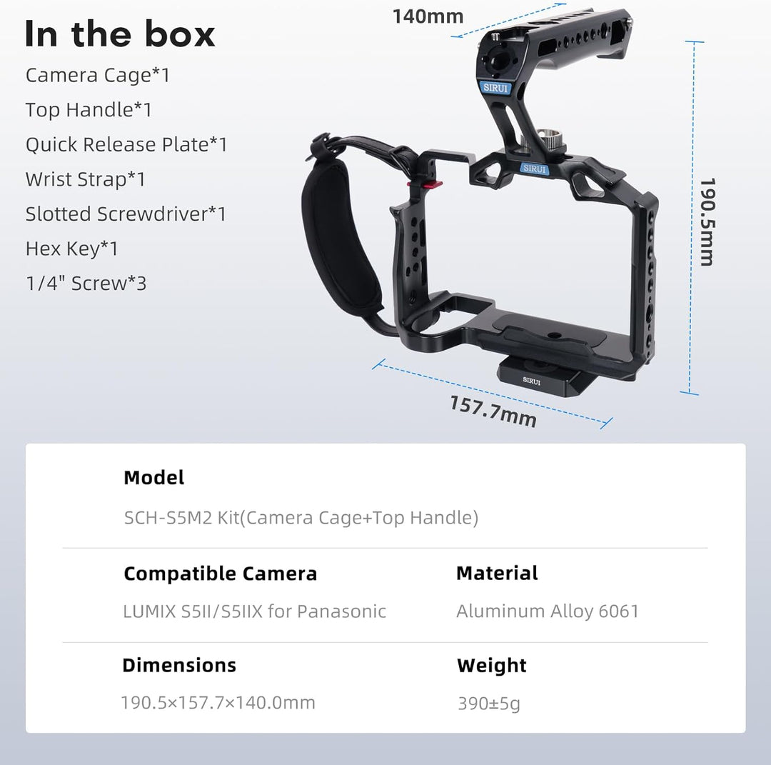 SIRUI Kamera Käfig Cage mit Top Handle für Panasonic LUMIX S5II/S5IIX,Arca-Swiss-kompatibel,Kamerage
