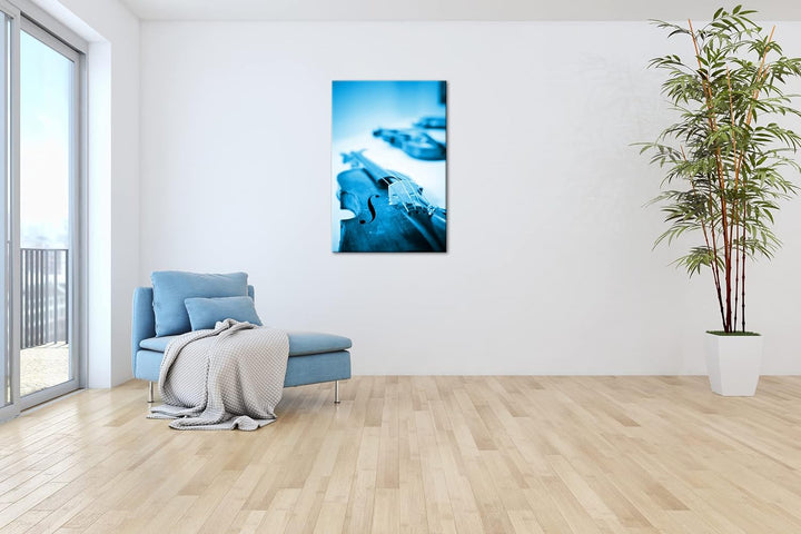 deyoli klassische Geigen und Violinen Format 80x60 Effekt: Monocrome Blau als Leinwandbild, Motiv fe