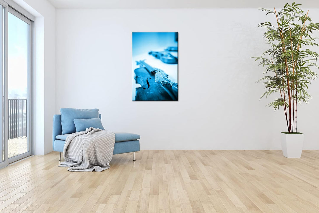 deyoli klassische Geigen und Violinen Format 80x60 Effekt: Monocrome Blau als Leinwandbild, Motiv fe