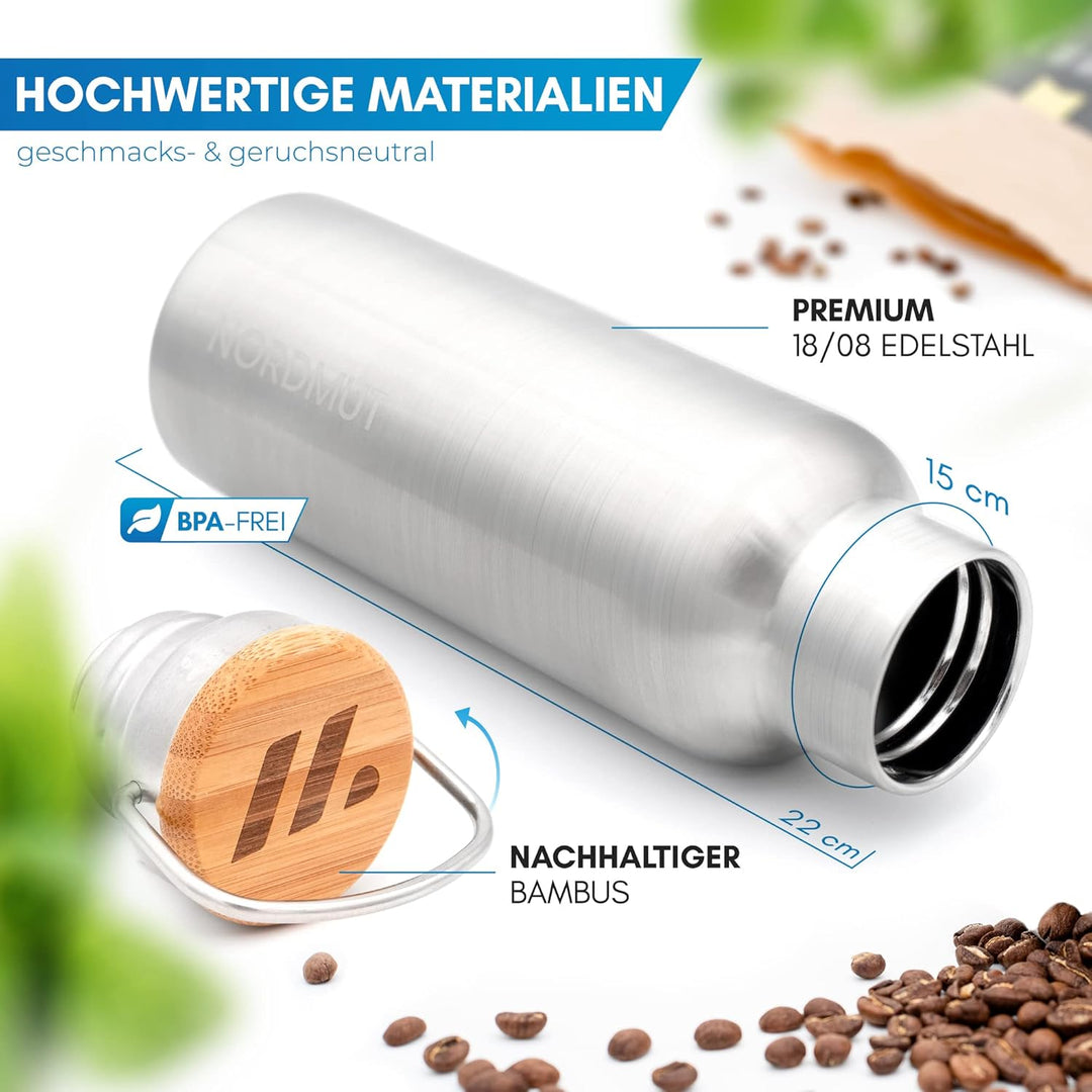 NORDMUT® Edelstahl Trinkflasche isoliert + Teesieb | Thermosflasche spülmaschinengeeignet | Isolierf