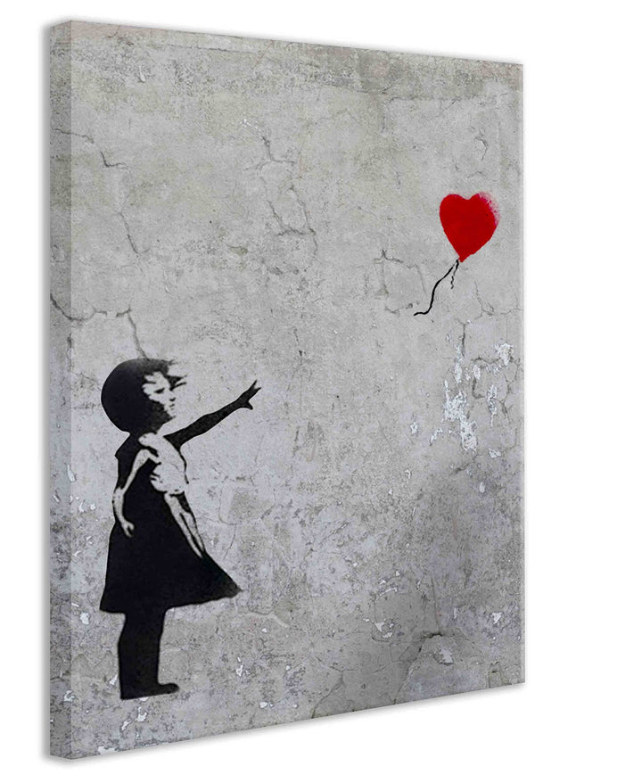 Banksy Wandbild Ballon Mädchen mit Herz Leinwandbild hochkant grau Graffiti Streetart Kunstdruckgrau