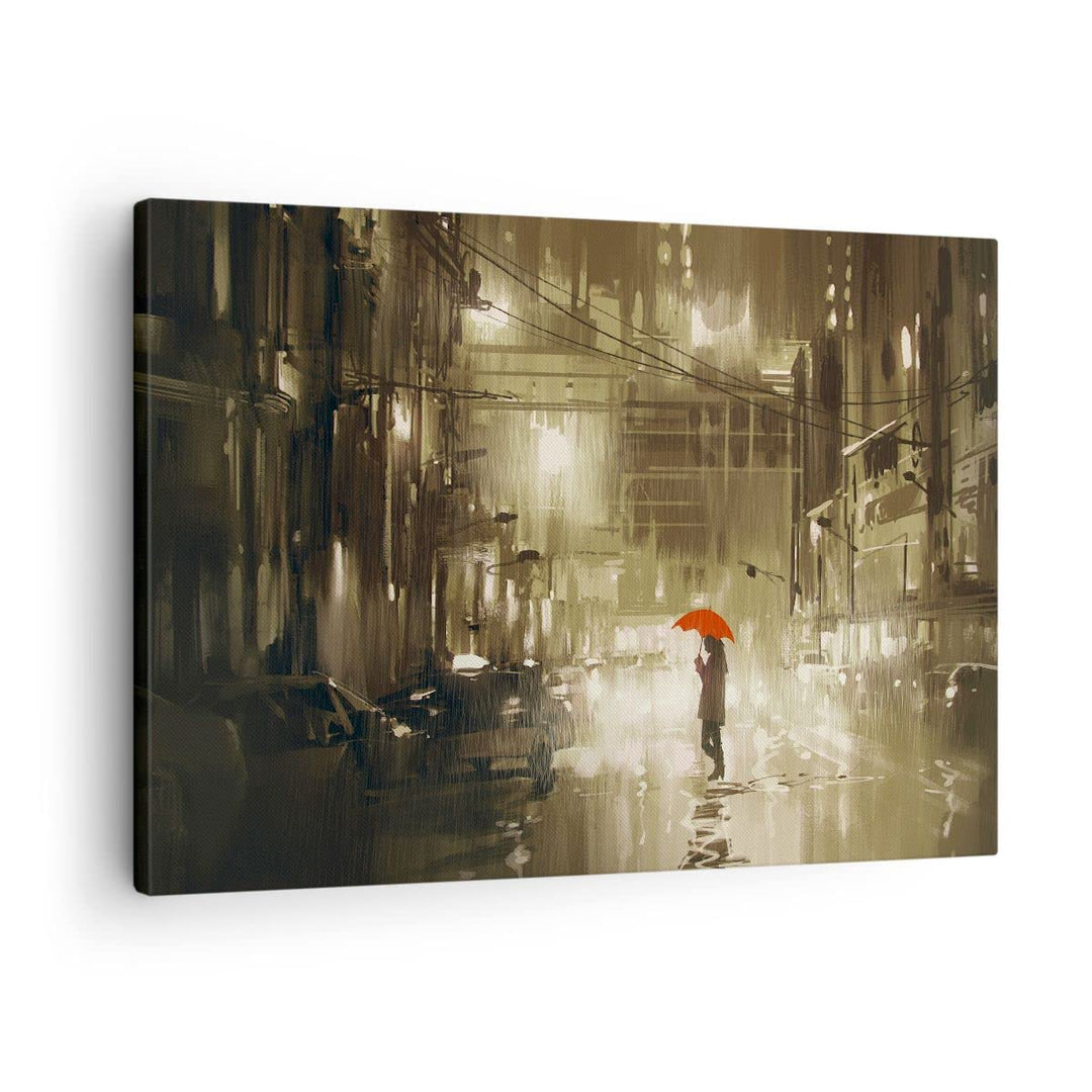 Bilder auf Leinwand Illustration Katastrophe Städtische Strasse Regen Leinwandbild 70x50cm Wandbilde