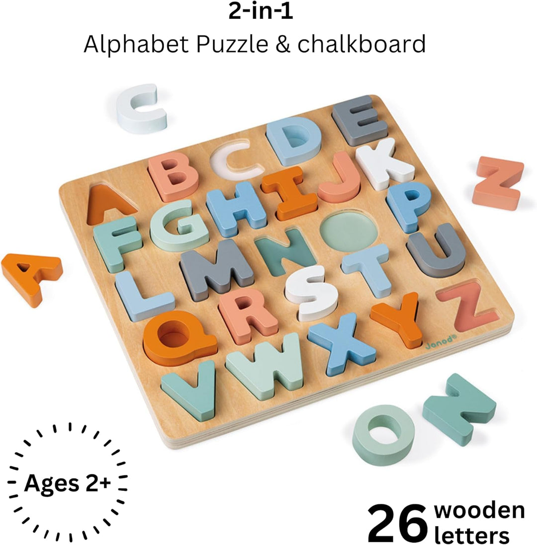 Janod - Alphabet-Puzzle aus Holz 26 Teile - Kollektion Sweet Cocoon - Baby- und Kleinkindspielzeug F