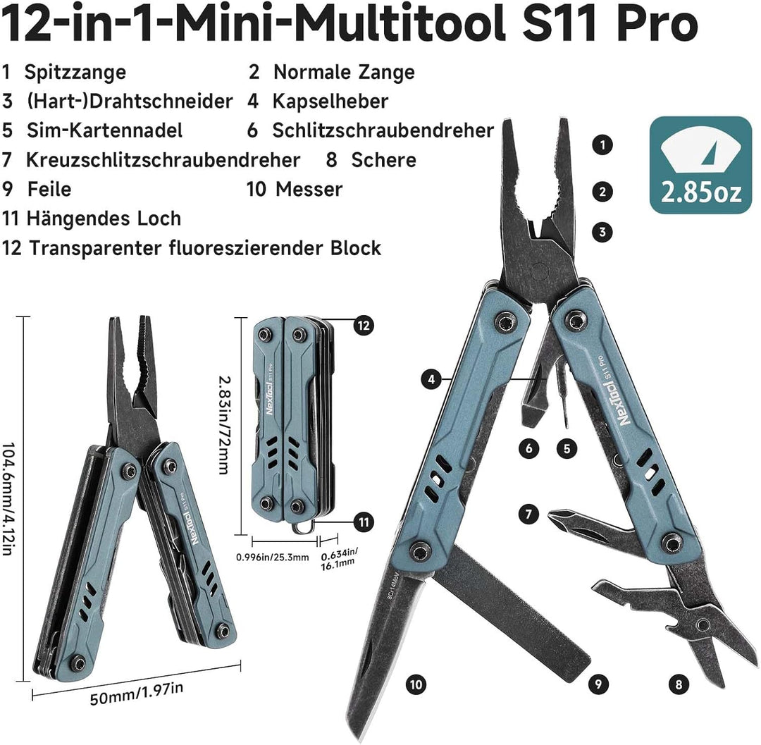 NexTool Multitool Mini Sailor S11 Pro,12-in-1 Multi Tool,Kompaktes EDC-Werkzeug mit Upgraded Materia