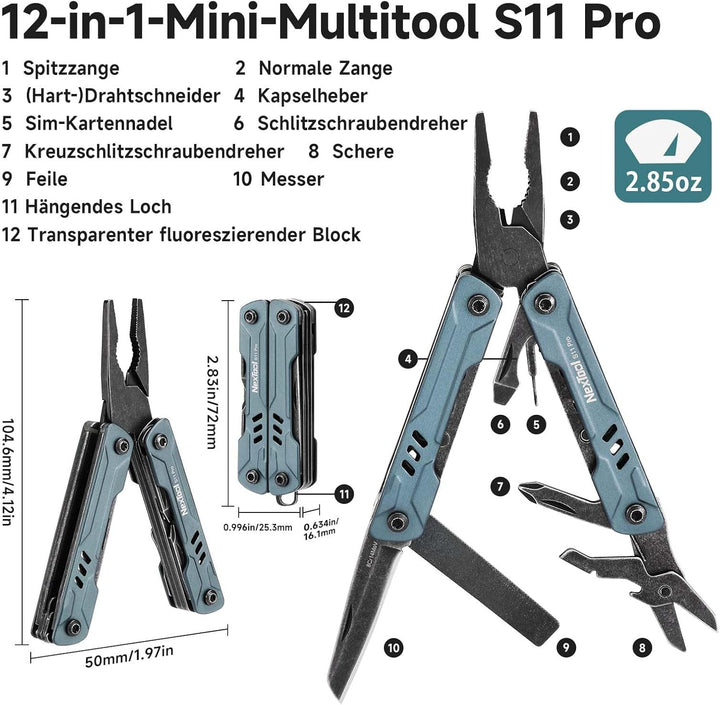 NexTool Multitool Mini Sailor S11 Pro,12-in-1 Multi Tool,Kompaktes EDC-Werkzeug mit Upgraded Materia