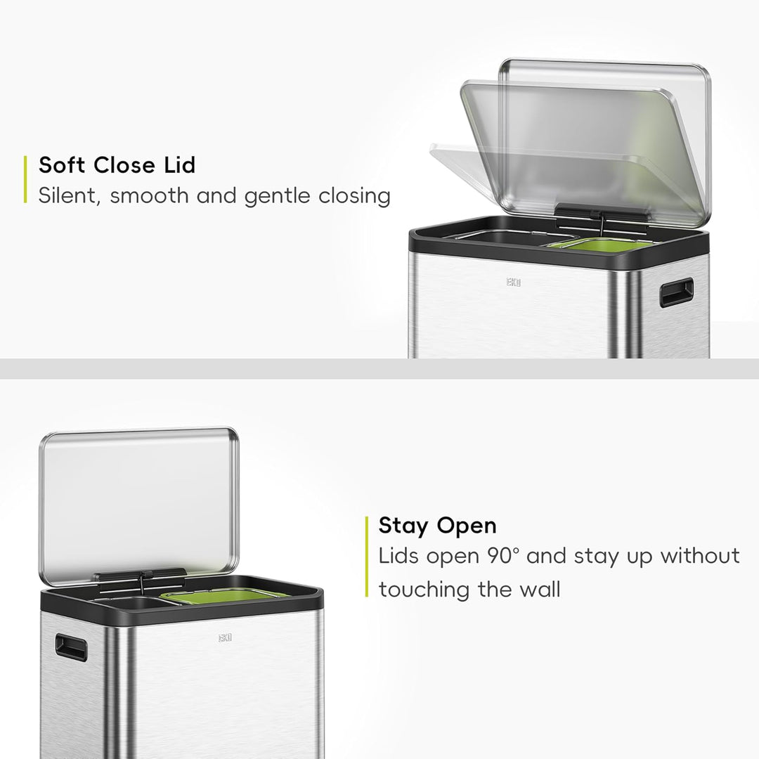 EKO Ecocasa Mülltrennsystem, Rostfreier Stahl, Silber/Schwarz/Grün, 15L 15L+15L, 15L+15L