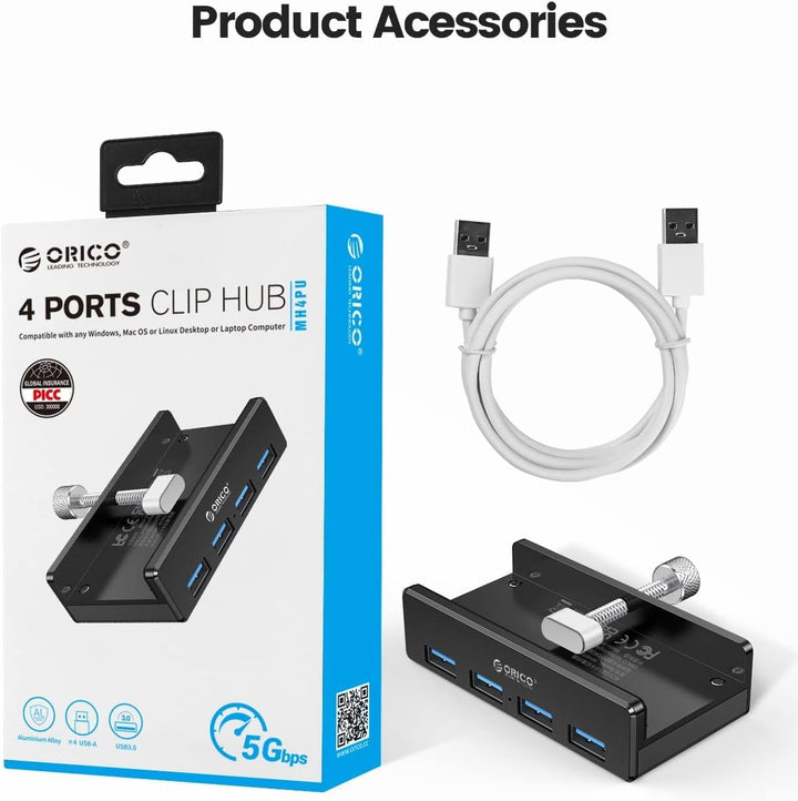 USB 3.0 Hub 4 Port, ORICO Aluminium SuperSpeed Datenhub Mit Extra Netzteilanschluss Port für Desktop