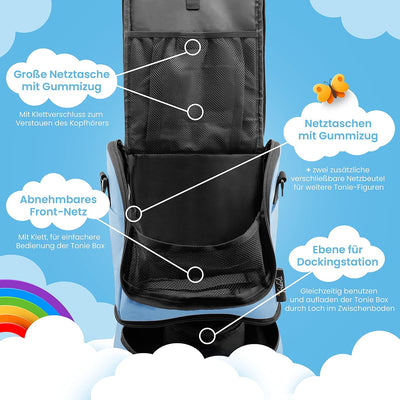 fridoli Kinderrucksack | Toniebox Tasche | blau | Akku Aufladen in der Tasche | bis zu 20 Toniefigur