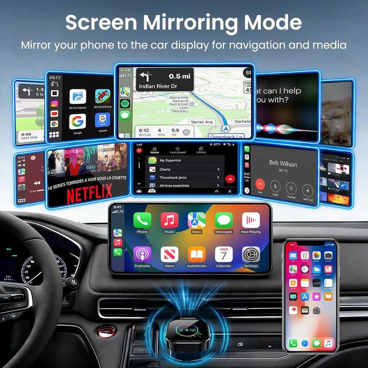 ELECROW Kabelloser CarPlay-Adapter für iPhone & Android – 3-in-1 Dualband-WiFi 2,4G/5G & Bluetooth 4