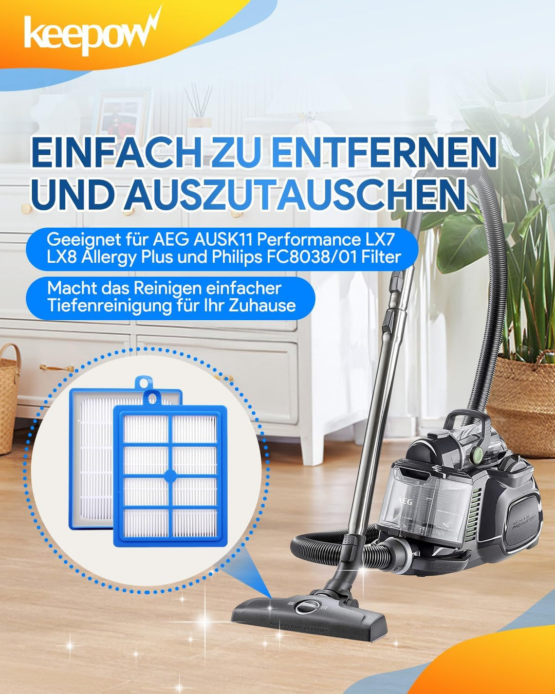 HEPA 13 Filter für AEG Turbo Cyclonic, Lx7 Animal | Performer Filter für Philips FC9150 FC8038/01, S