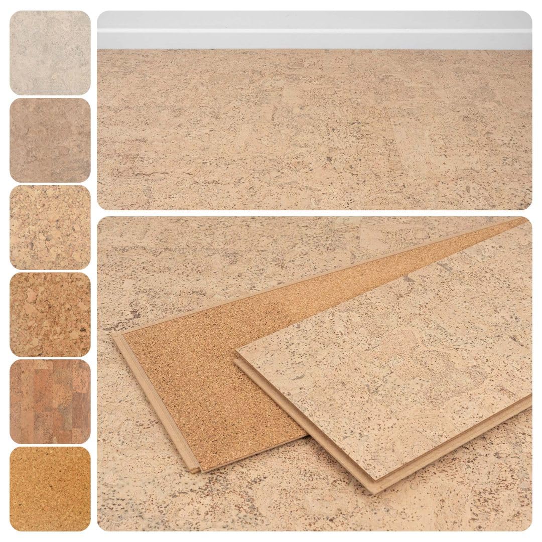 Korkboden Klick-System Korkparkett versiegelt Kork Laminat | Rustikal creme hell, 10.5 mm, 2.13 qm/P