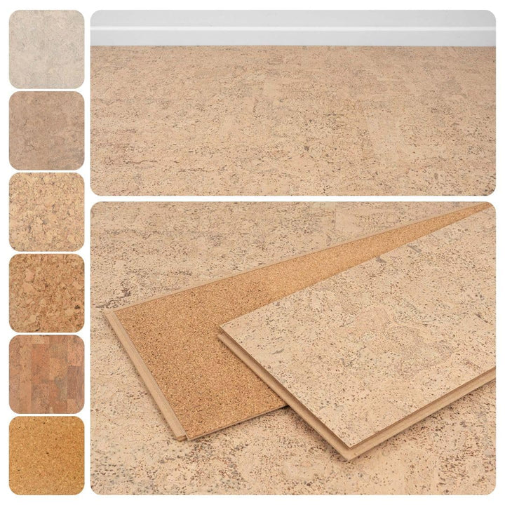 Korkboden Klick-System Korkparkett versiegelt Kork Laminat | Rustikal creme hell, 10.5 mm, 2.13 qm/P