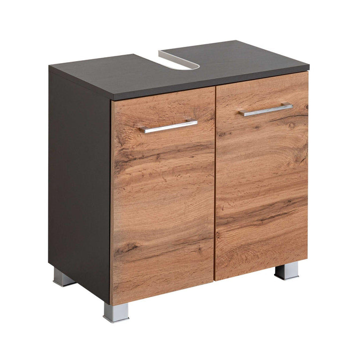 Waschbeckenunterschrank Pares 60 cm 2 Schubladen – Graphit/Eiche Wotan