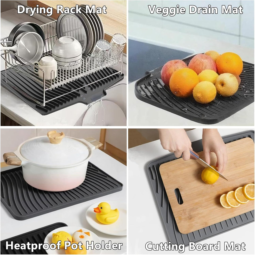 Premium Silikon Geschirr-Trockenmatte mit Gefälle-Design – Rutschfest, Hitzebeständig (bis 230°C), S