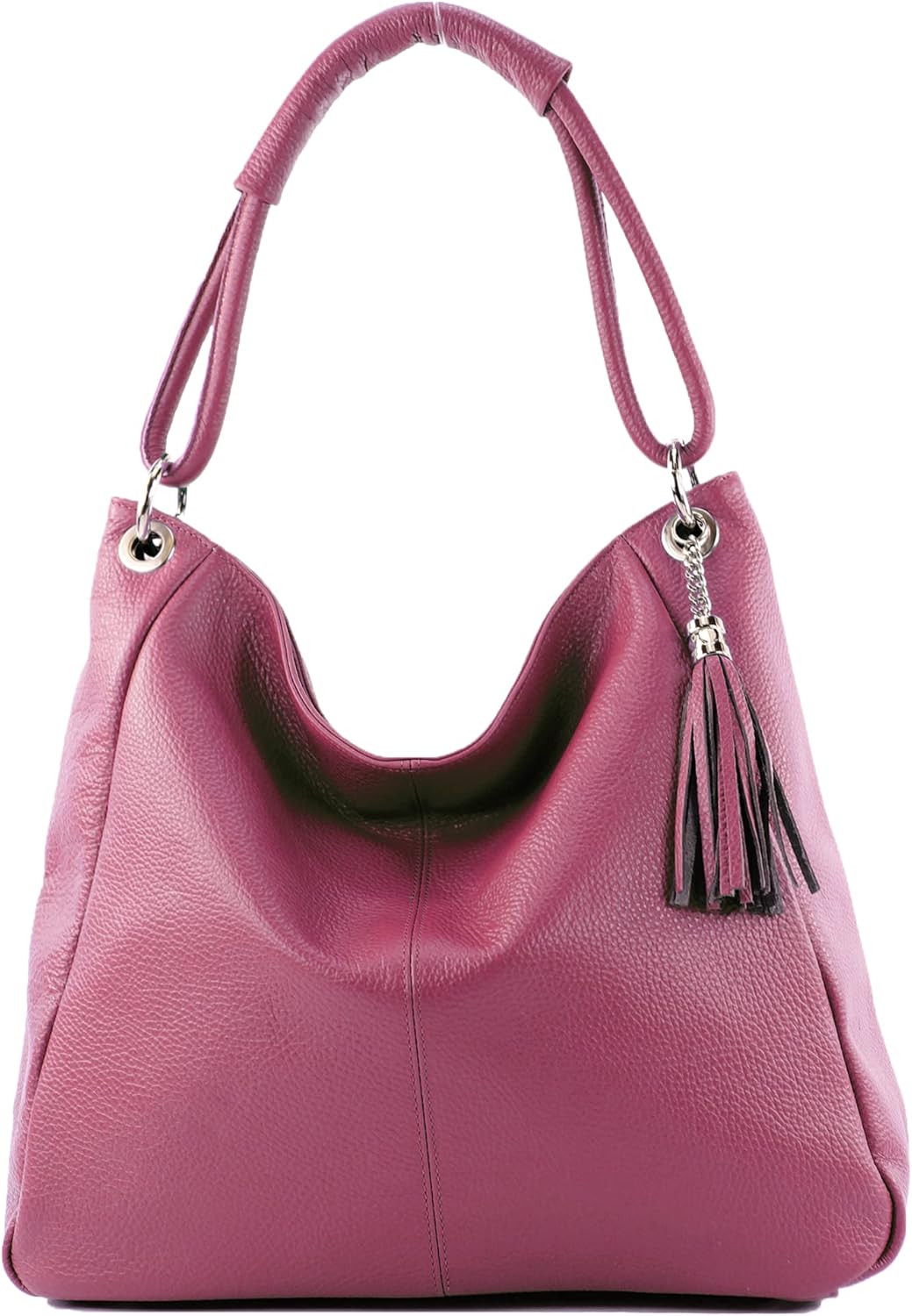 modamoda de - T165 - ital Schultertasche Gross Shopper Leder Bordeauxviolett, Bordeauxviolett