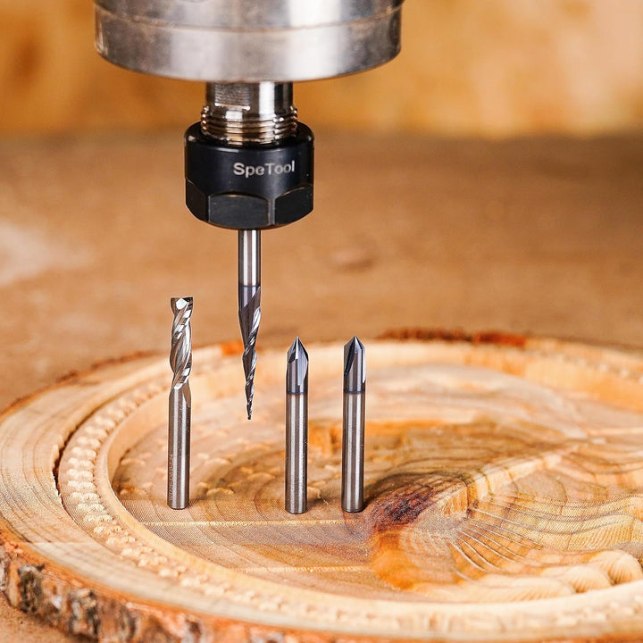 SpeTool 4 Stück Fräser Set 6 MM Schaft Vollhartmetall VHM CNC Fräser V-Nutfräser für Holz Gravur