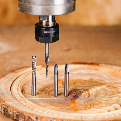 SpeTool 4 Stück Fräser Set 6 MM Schaft Vollhartmetall VHM CNC Fräser V-Nutfräser für Holz Gravur