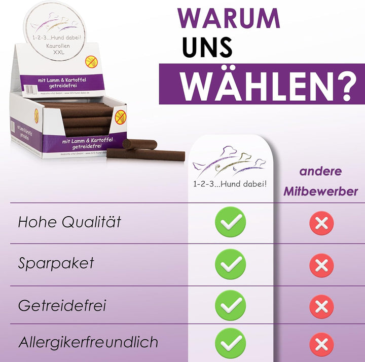 123... Hund dabei! - Kaurollen XXL 50er Tray (Lamm) - Dentalkaurolle - Getreidefrei - Vorteilspaket