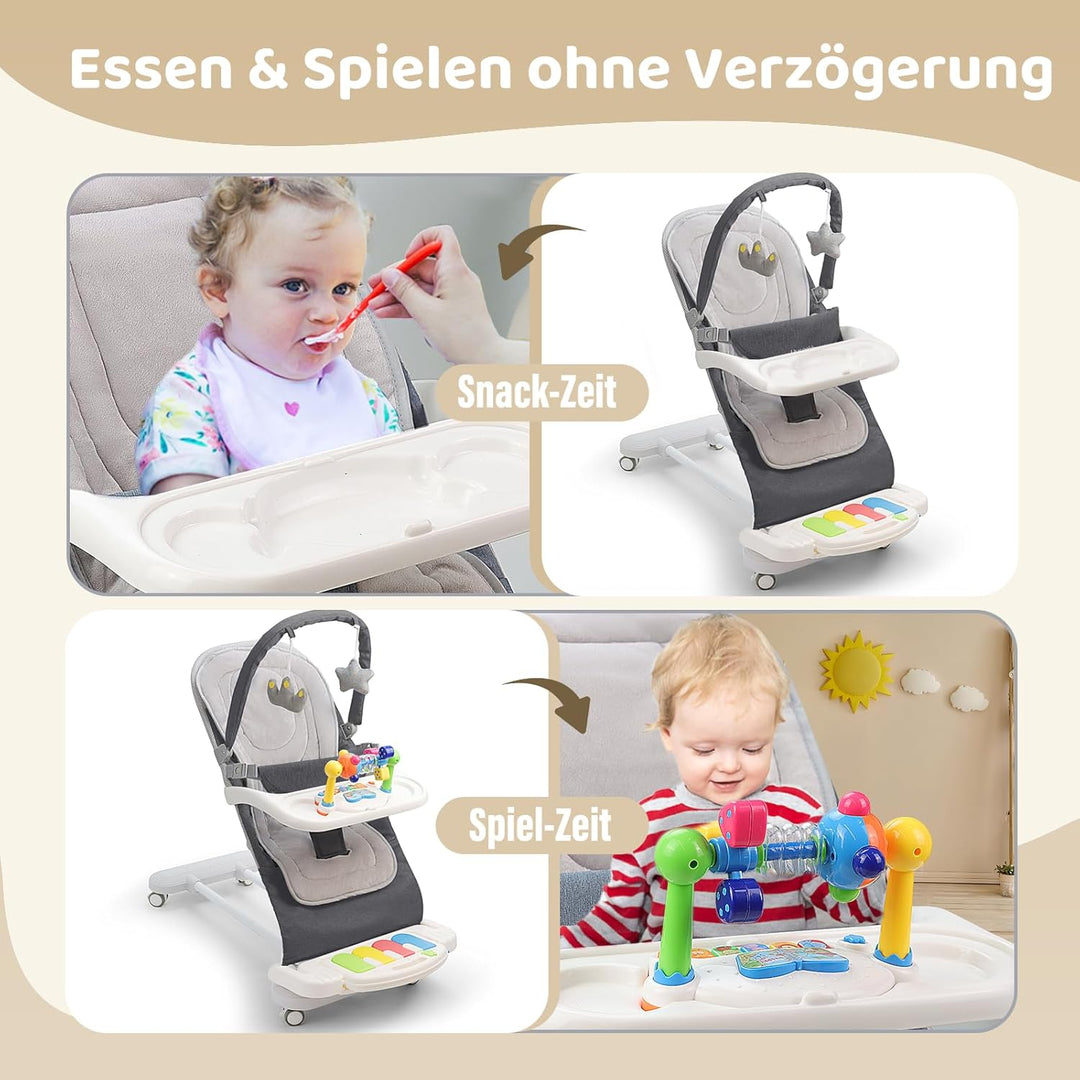 Babywippe mit Abnehmbarer Spielbogen, Baby Bouncer mit Klavierspielzeuge, Fütterungstablett, Verdick