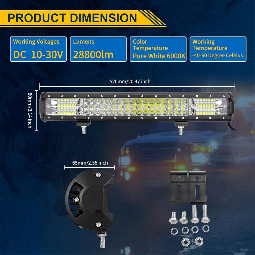 Willpower 51cm 288W LED Arbeitsscheinwerfer Bar LED Scheinwerfer 12V 24V mit Kabelbaum Flutlicht Ref