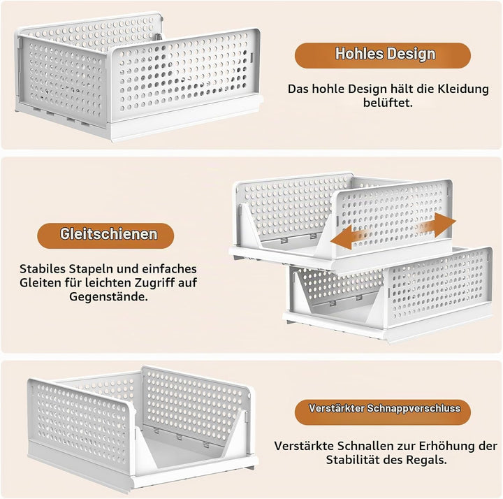 4 Set Faltbaren Kleiderschrank Organizer, Schubladenbox Stapelbaren Aufbewahrungsboxen Plastik Organ