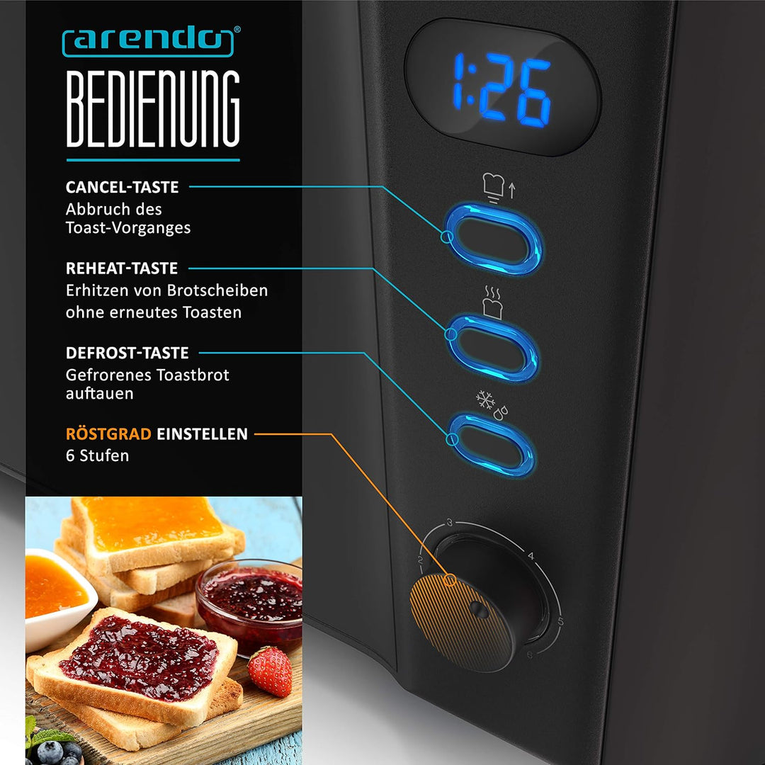 Arendo - Edelstahl Toaster Langschlitz 4 Scheiben - Defrost Funktion - wärmeisolierendes Gehäuse - m