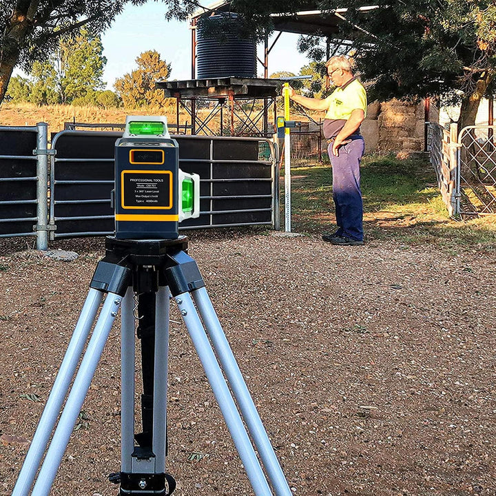 Kreuzlinienlaser mit Empfänger, CIGMAN 3x360 Grad Grün Selbstnivellierend Laser Wasserwaage mit Lase