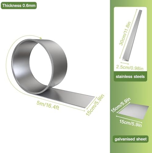 XMTECH Rasenkante Metall 10m Beeteinfassung verzinkt Gartenkante Silber | Flexible Metall Rasenkante