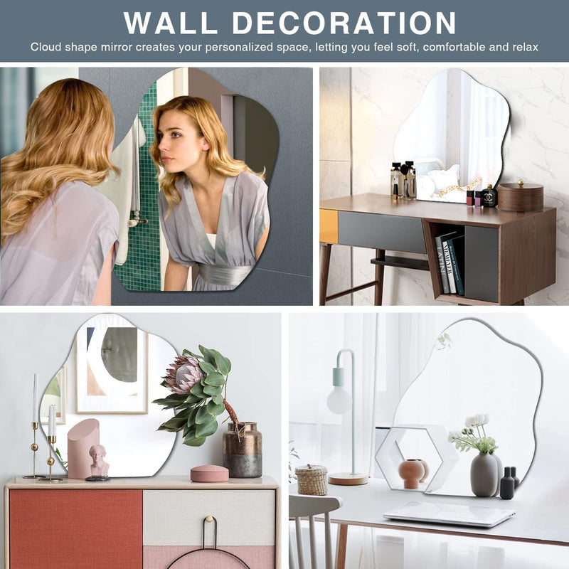 Sqinor Spiegel Wand Asymmetrisch Glas HD Deko Spiegel Selbstklebend Badezimmerspiegel Klebespiegel A