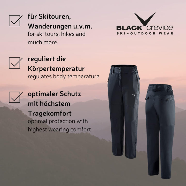 Black Crevice Damen Skihose I Damen-Skihose Grössen I wärmeisolierende Damen-Wanderhose I atmungsakt